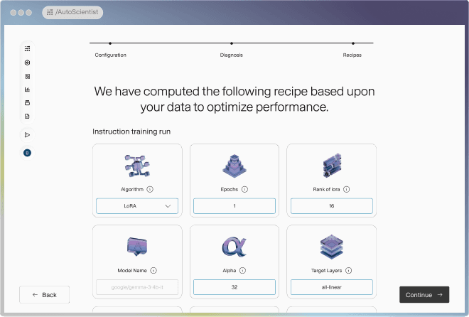 AutoScientist recipes interface