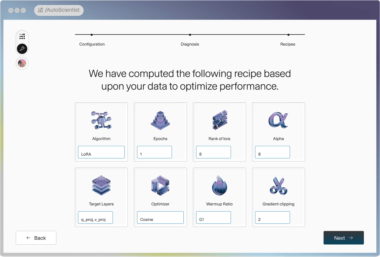 AutoScientist recipes interface